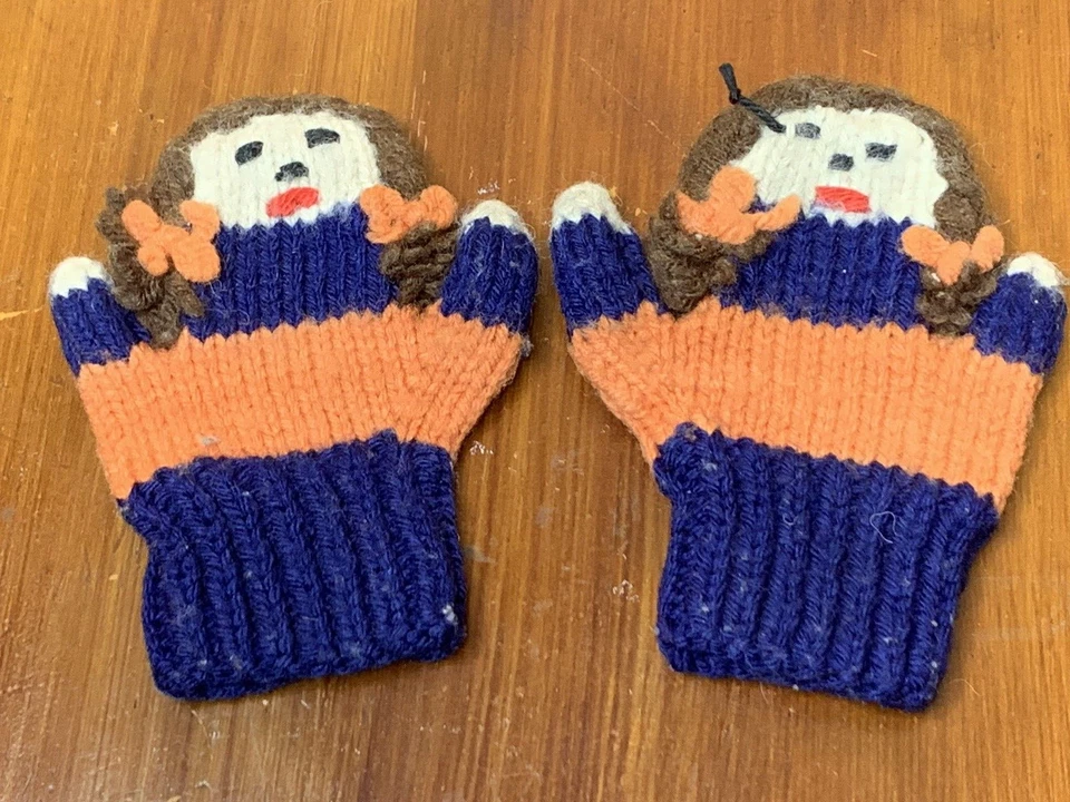 Guantes de punto acanalado marrón azul para niños pequeños sin marca Foto 2 de 4