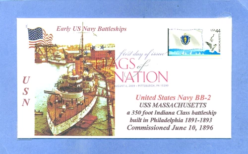 USS MASSACHUSETTS BB-2 Spanish-Amer War Battleship Color Photo FDC DCP PM