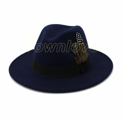 Herren Damen Wolle klassisch breite Krempe Wollfilz Hut Panama Trilby Kappe mit Band - Bild 11 von 35