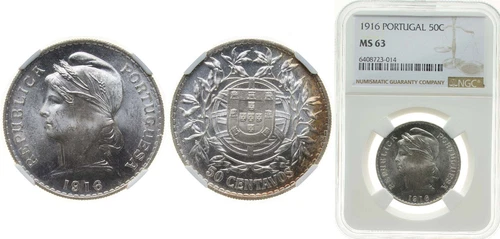 Portugal 1916 50 Centavos Silver (.835) NGC MS 63
