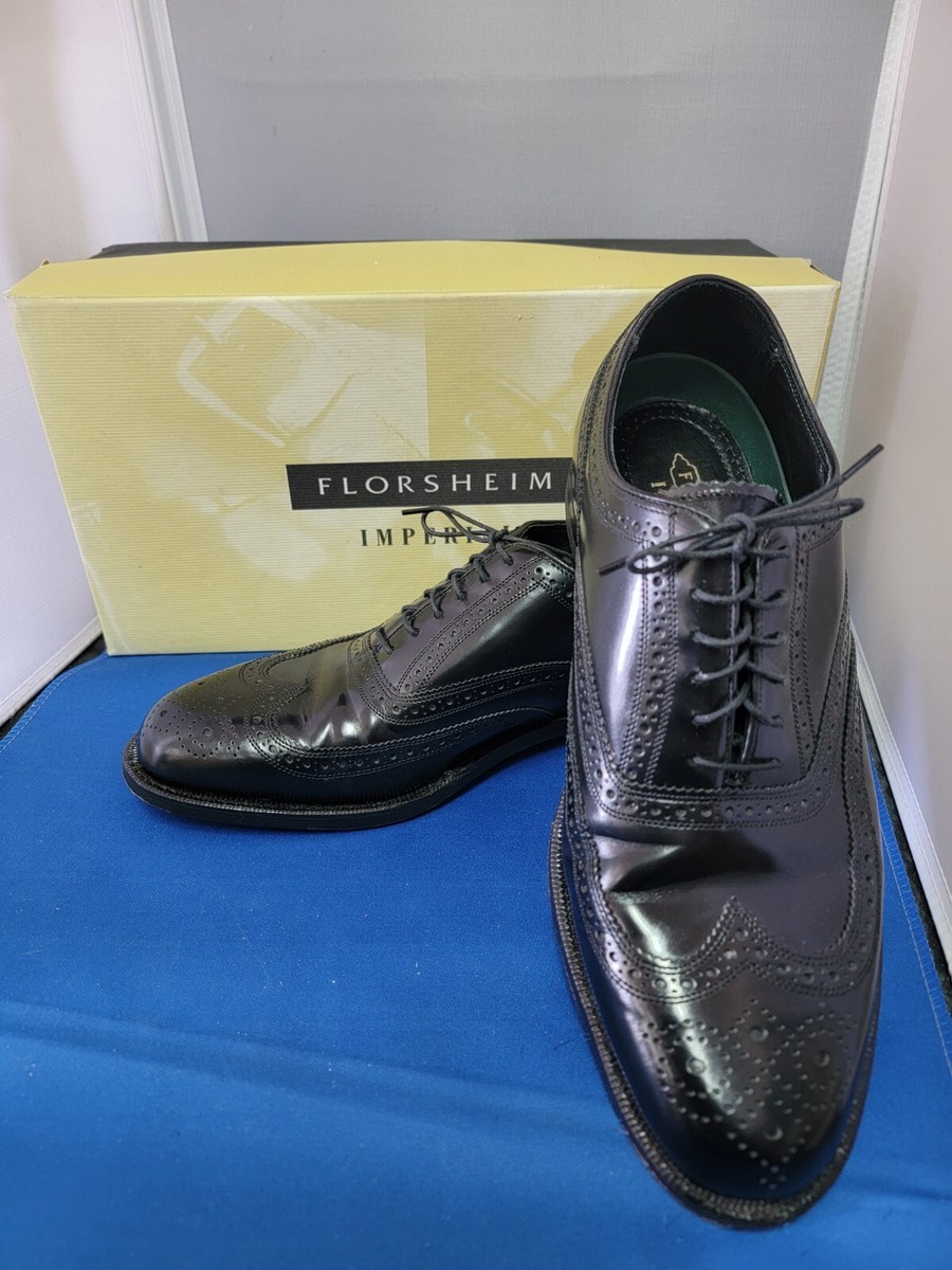 Florsheim Royal Imperial Black Leather Wing Tip Dress Shoes  display picture 1
