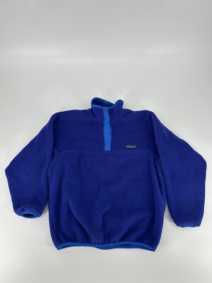 Vintage Patagonia Sweater Youth Snap Button Pullover Fleece Size 11/12 Blue