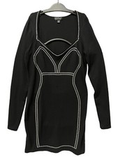 🔥Say What Rhinestone Silhouette Long Sleeve Lightweight Sweater Dress Sz XL