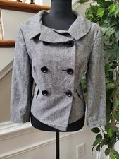 Conspicous Women's Gray Wool Long Sleeve Double Breasted Casual Fitted Blazer 8