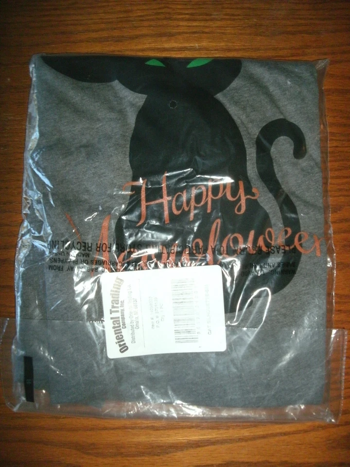 NUEVA Camiseta Happy Meowloween Gato Negro Gráfico Halloween LS Unisex Adulto Talla S Foto 2 de 3