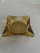 Vintage Square Clear Amber Glass Ashtray 3.5" MCM Cigarette Cigar