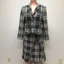 Susan Bristol Womens Jacket Skirt Set Multicolor Plaid Knee Length Petites 8P