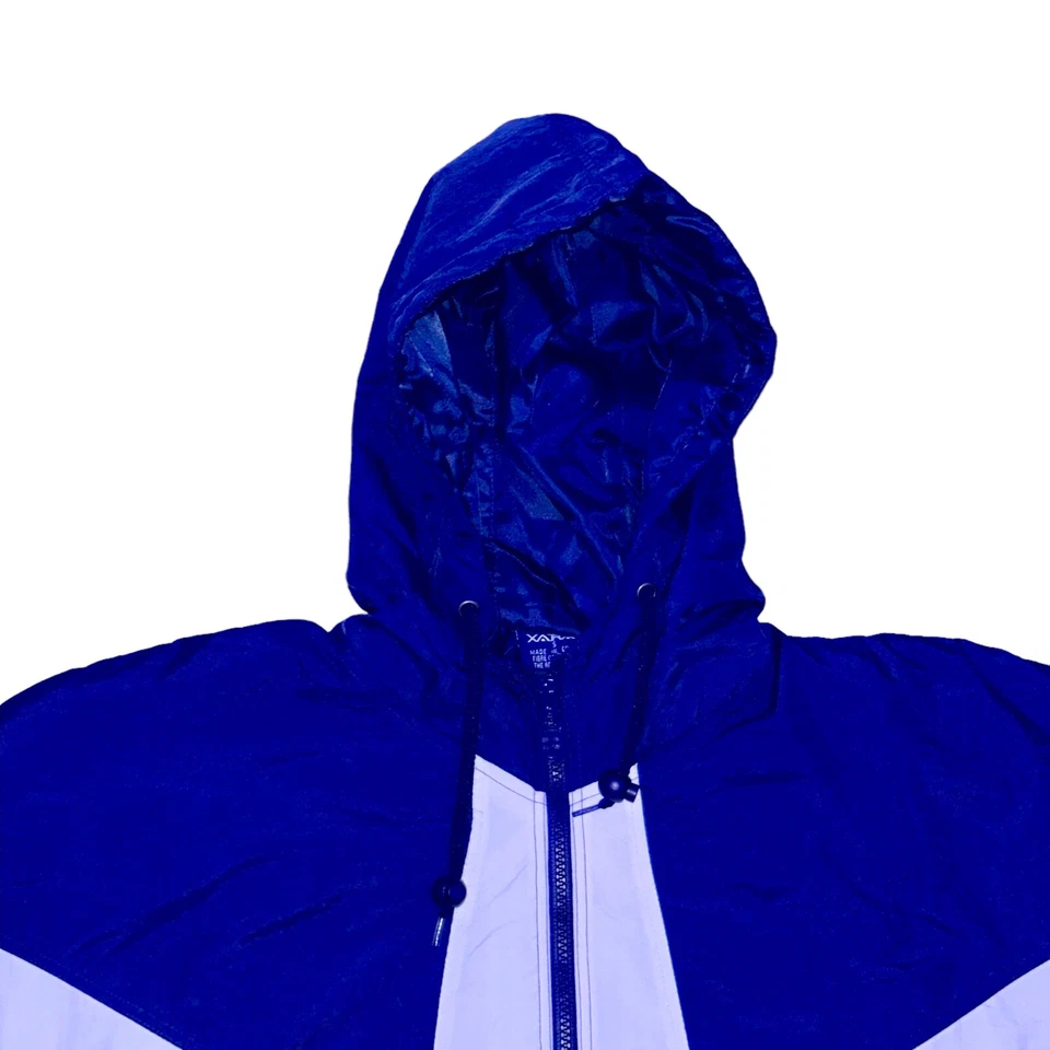 Chaqueta de lluvia de fútbol Xara vintage nueva con etiquetas súper rara de nailon brillante con capucha azul marino Foto 4 de 4
