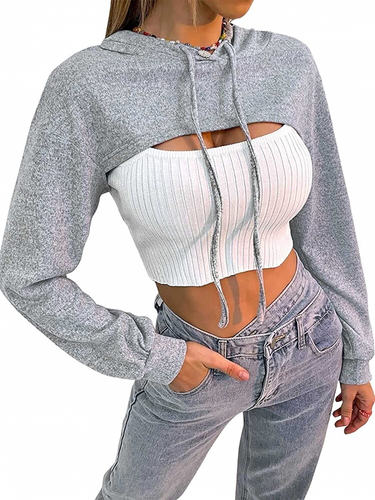 Women Long Sleeve Cropped Super Crop Top Hoodies Sweatshirt Aesthetic  Punk... | eBay