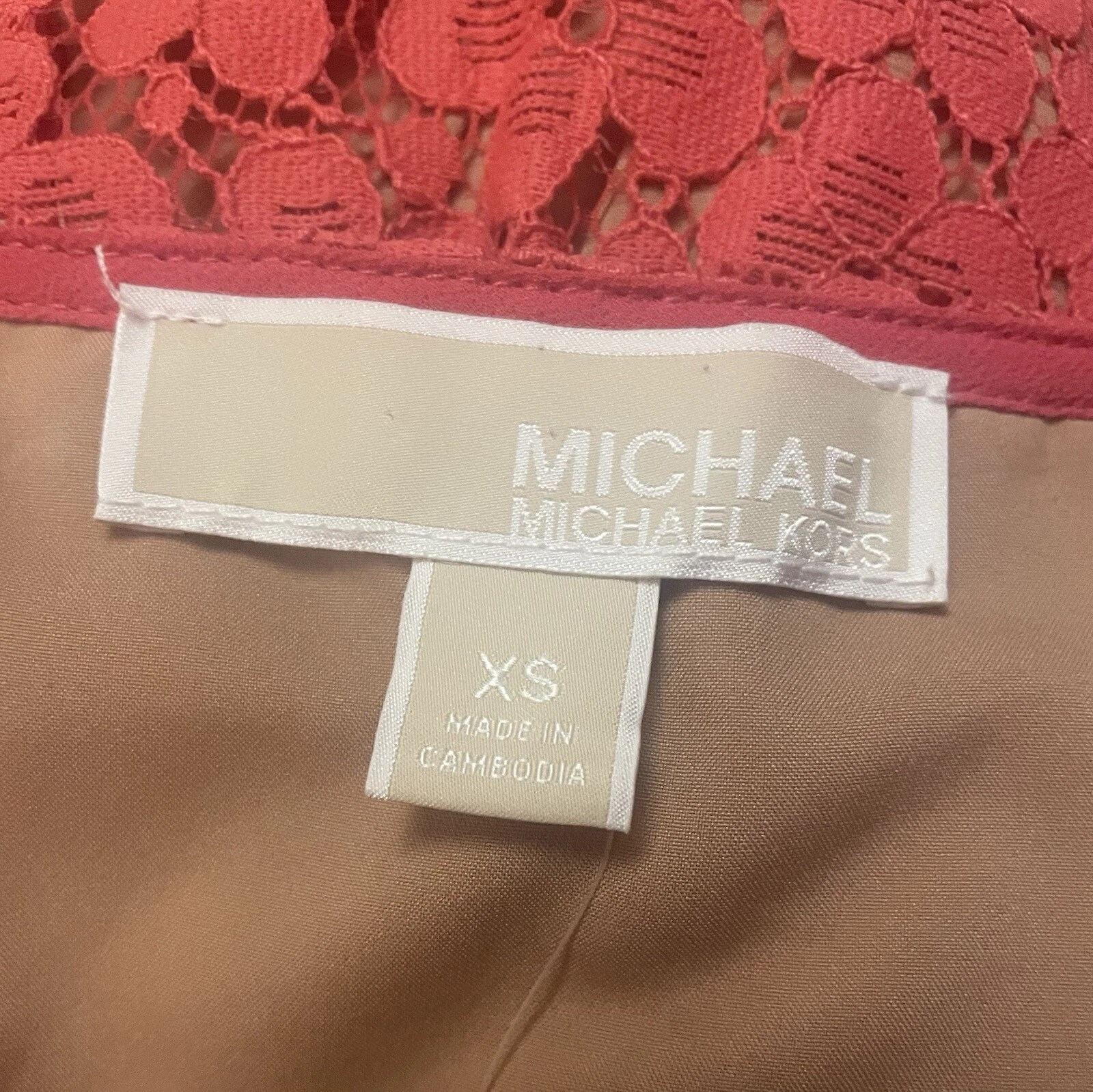Abito Michael Kors manica corta scollo a spillo pizzo geranio linea A taglia XS nuovo con etichette