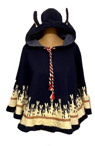 NAVY Hooded Pullover Poncho Cape Kawaii 