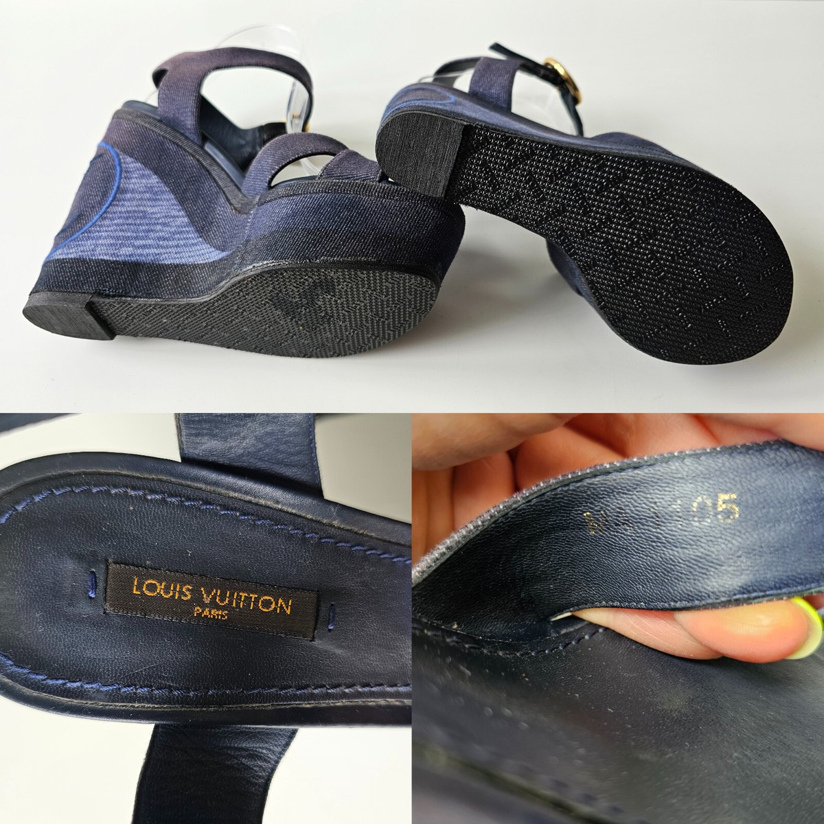 Louis Vuitton Blue Shore Denim and Leather Wedge Sandals 39 | eBay