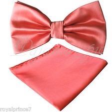 New Men Coral Butterfly Bow tie And Handkerchief Set Wedding Prom BT100FF