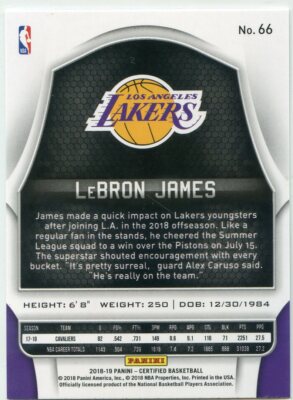 2018 19 Panini Certified LEBRON JAMES Base Card No 66 LAKERS | eBay