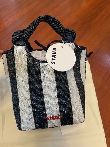 STAUD COTE BEADED BAG BRETON STRIPE MSRP$395 French Chic - Picture 15 of 22