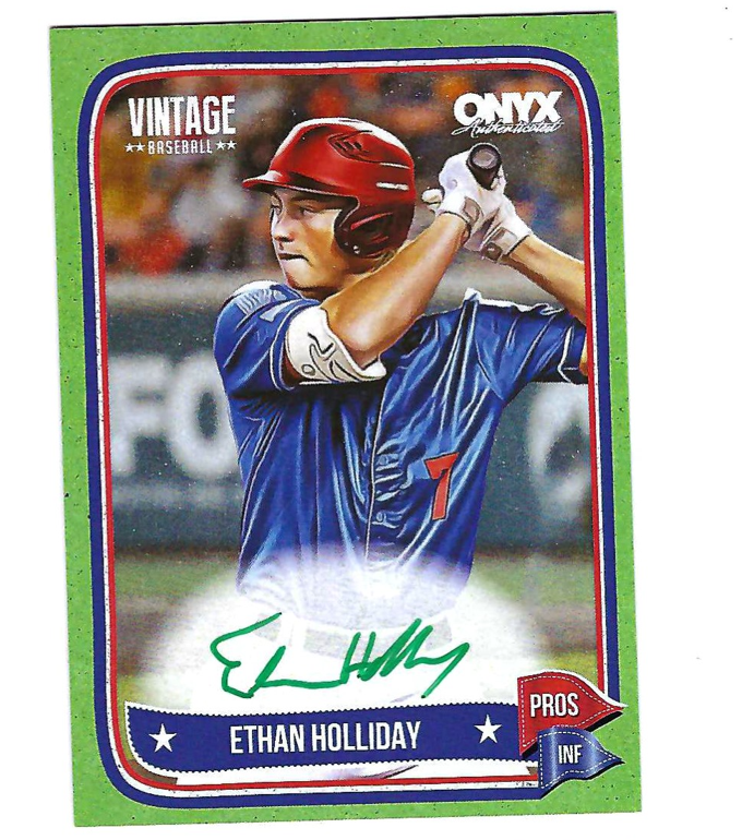 ETHAN HOLLIDAY 2024 ONYX VINTAGE BASEBALL ON CARD AUTO GREEN /50 