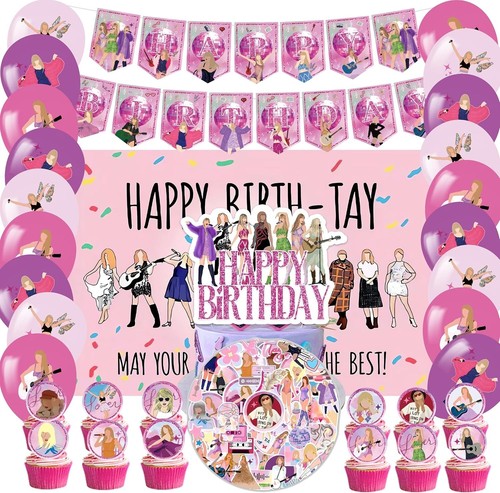 Birthday Party Supplies Set, Pink Happy Birthday Party Decorations, 96 pcs