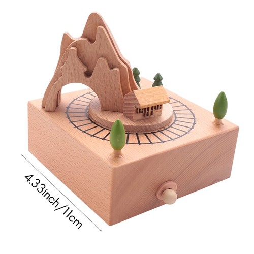 Caja Musical De Madera Ofreciendo Túnel De Montaña Con Pequeña Tren Magnéti L5M2 - Imagen 4 de 8