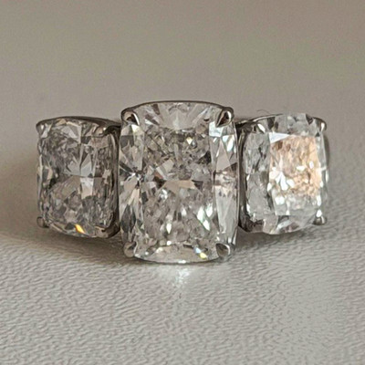 6 CTW Lab Grown Diamond 3-Stone Ring 14K White Gold Radiant Cut Engagement Ring