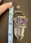 Estate Large Crystal & Amethyst Sterling Pendant SIGNED Healing Wicca Angel  — photo 5