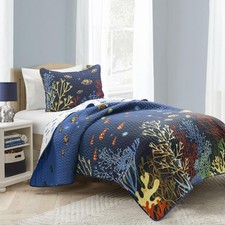 Lush Decor Under The Sea Reversible Quilt Twin Size 2 Piece Set Navy & Multi ...