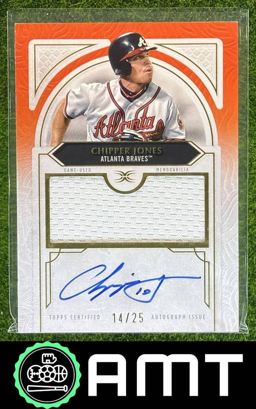 Chipper Jones 2025 Topps Definitive 14/25 Auto Jersey Cards Orange Braves