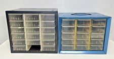 Lot of 2 Akro-Mils Blue Grey Metal 15 17 Drawer Storage Organizer Cabinet Bin