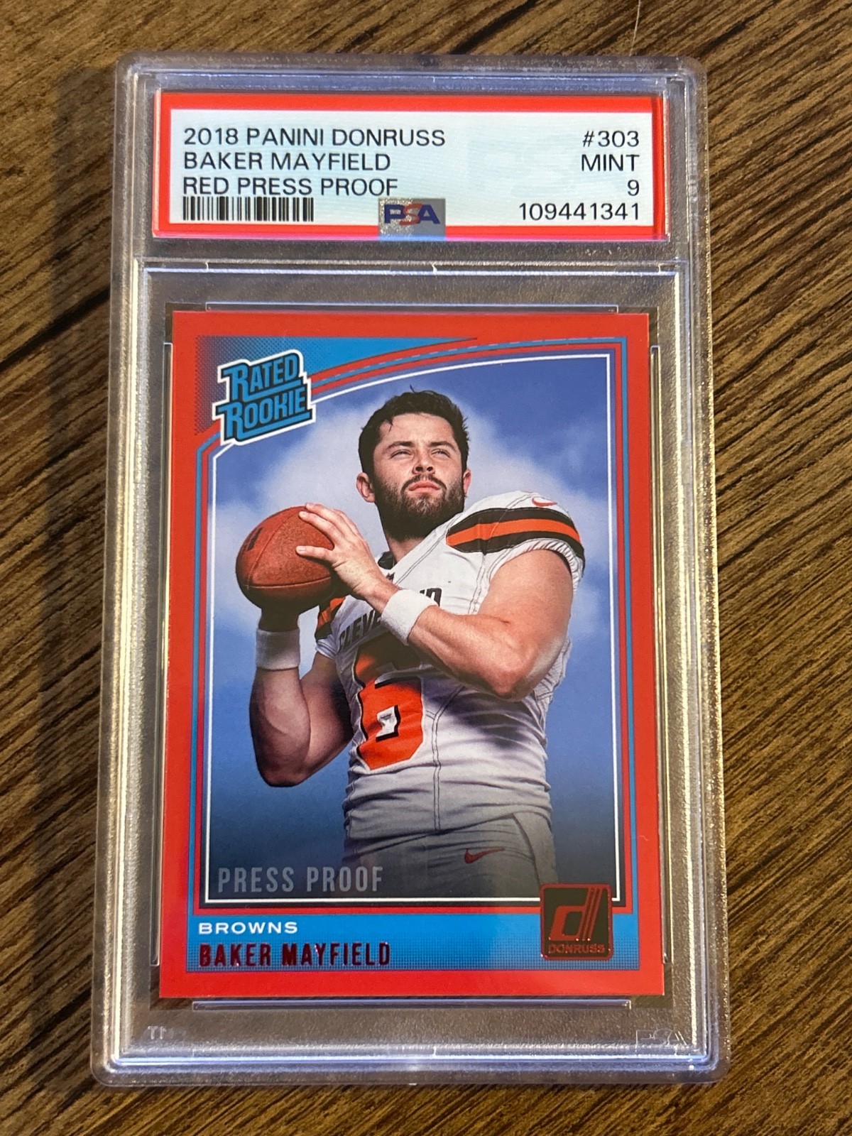 2018 Panini Donruss Baker Mayfield #303 Press Proof Red RC PSA 9
