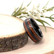 8mm Unisex Tungsten Engagement Ring Wooden and Black Inlay Stylish Wedding Band