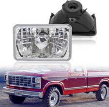 Chrome Crystal Semi-Sealed Headlights 4 X 6 Inch Glass Lens H4 HID LED Haloge...