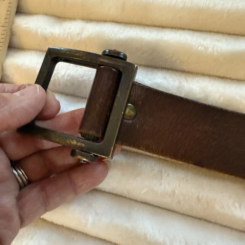 Vintage Old Nave Leather Belt Nubuck Brown 44” X 1.5 “ slide-through Lock - Picture 6 of 10