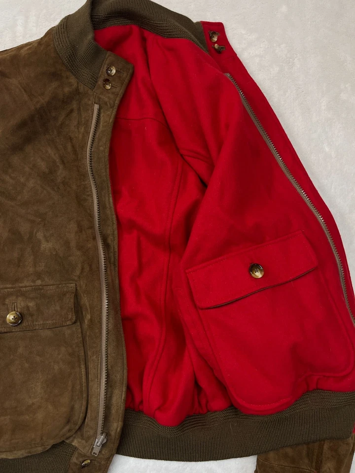 VTG 90's Reversible Brown Suede Red Wool Jacket Small- Made in British Hong Kong - Image 3 of 4