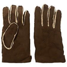 Mens Brown Suede-Look Gloves Plush Sherpa Lin...
