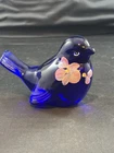 Vintage Fenton Cobalt Blue Bird Glass Paper Weight Figurine Hand Painted Signed