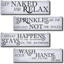 Advanced gray Bathroom Wooden Hanging Wall Sign - 4 Pcs Farmhouse 4happen 