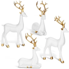4 Pcs Christmas Reindeer Decor Small Resin Standing Sitting Deer Figurine Min...