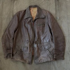 Vintage 1940s Half Belt Horsehide Ponyskin Brown Leather Jacket 40s Rare XL Size