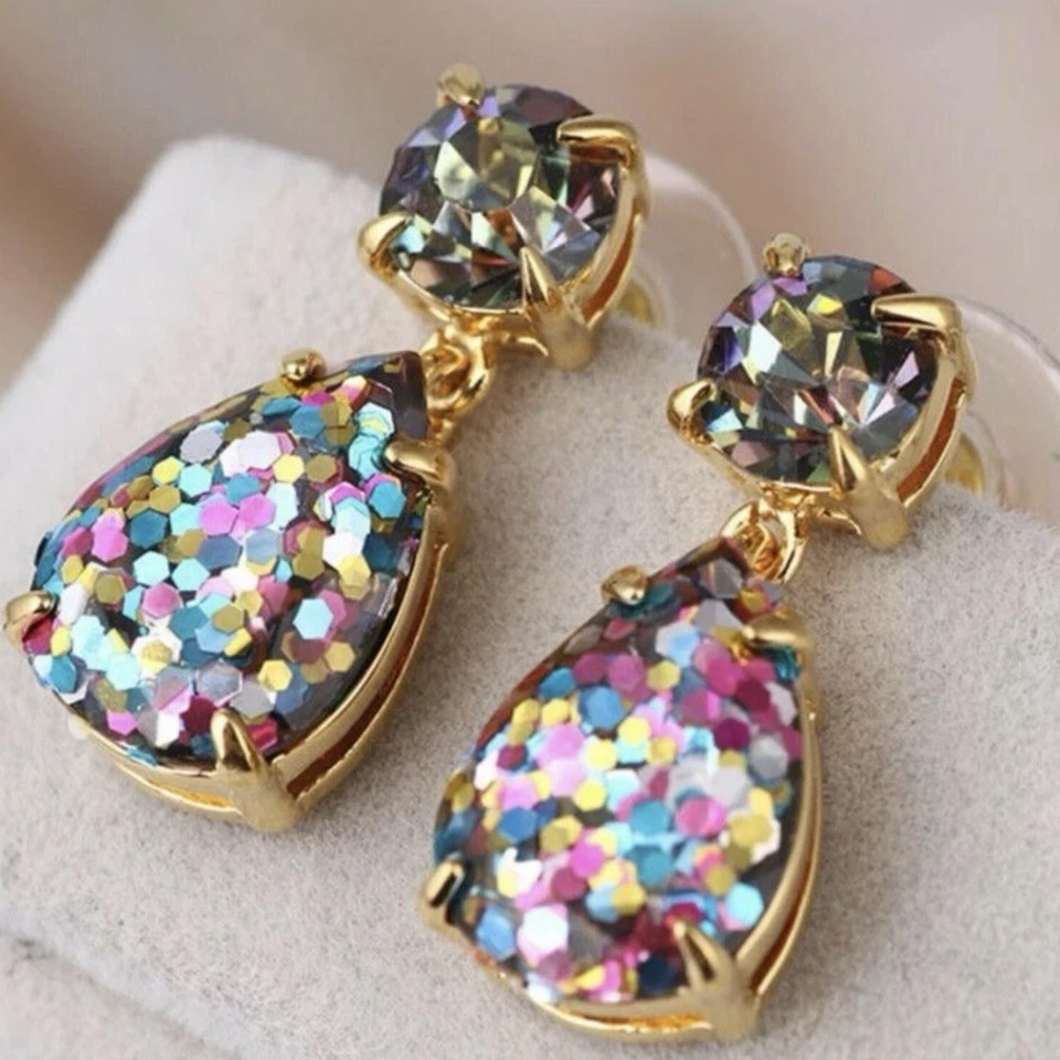 Pendientes colgantes Kate Spade New York brillo dorado/multicolor nuevos con etiquetas Foto 2 de 4