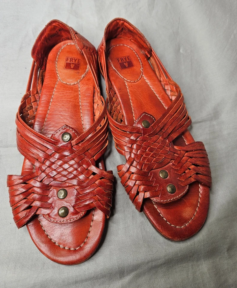 Sandalias Frye Hurache para mujer talla 8 cuero marrón tejido con tachuelas sin cordones Foto 2 de 4