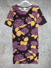 Lularoe Julia Straight Bodycon Dress Womens Sz Large Brown Purple Floral Stretch