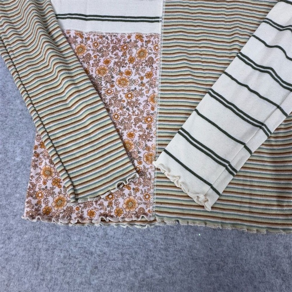 American Eagle Y2K Patchwork Striped Long Sleeve … - image 2