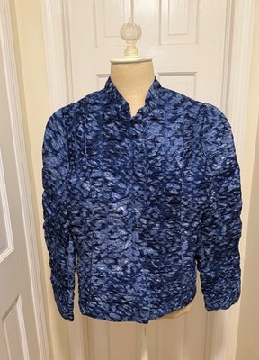 Chicos Women's Blue Textured Jacket Size 2 (Large) Lightweight Zip Front