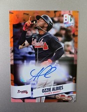 Ozzie Albies 2024 Topps Big League Electric Orange Foil Auto #210 Atlanta Braves
