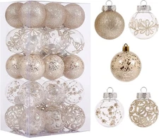 60mm/2.36inch Clear Christmas Ornaments Set, 30ct 2.36 inch, Champagne 