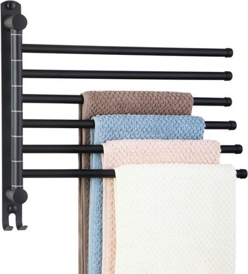 Handtuchhalter Edelstahl Schwenkbar 6-armig 34cm Wandmontage Gebürstet Schwarz