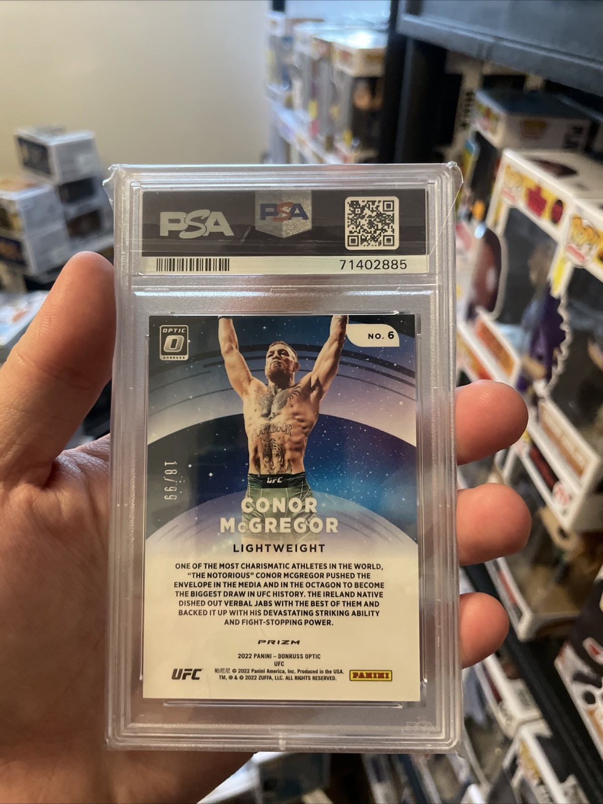 2022 Panini Donruss Optic UFC Conor McGregor /99 Star Gazing Red Prizm UFC Psa9 view 2
