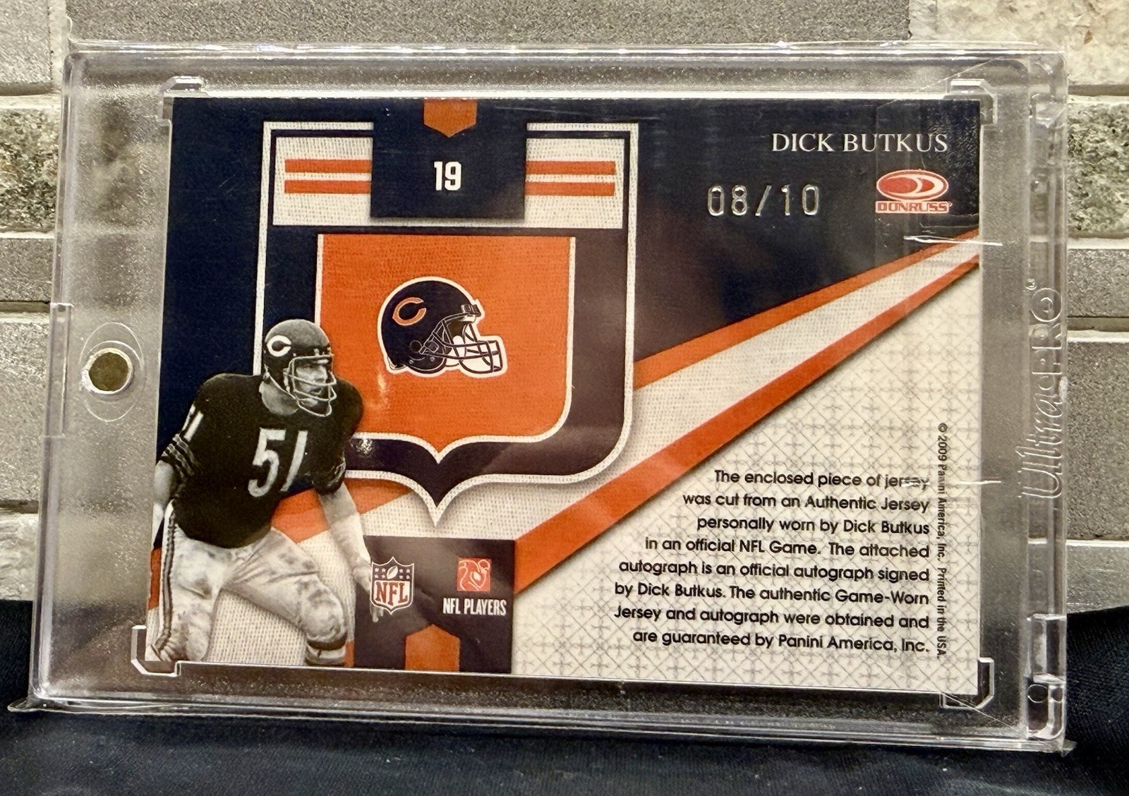 2009 Panini National Treasures Dick Butkus GAME USED Jersey Patch AUTO /10 HOF view 5