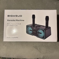BIGASUO Karaoke Machine Bluetooth 2 Wireless Microphones LED Lights KA215 Pro
