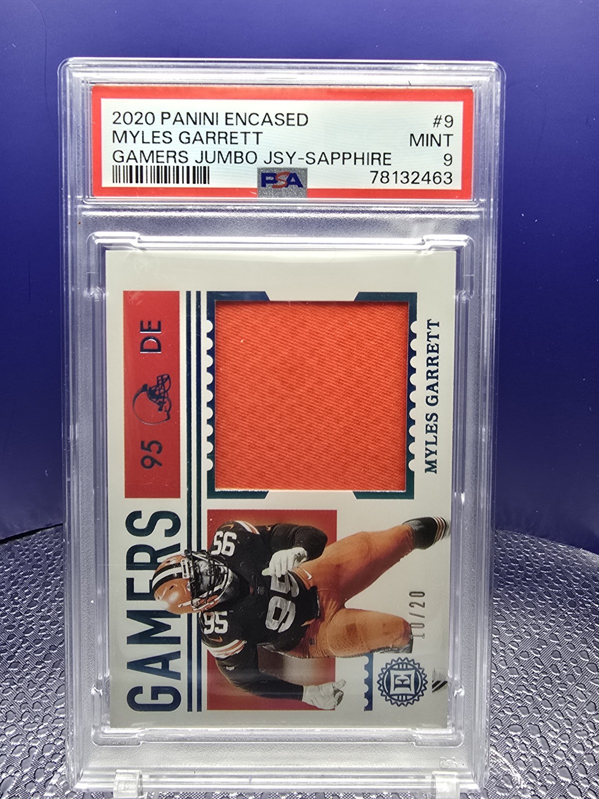 2020 Panini Encased Gamers Game Worn Patch MYLES GARRETT #10/20 PSA 9 POP 1 view 2