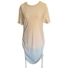 IN’VOLAND Plus Size 16 Yellow Broderie Ruched Side Dress Short Sleeve Summer